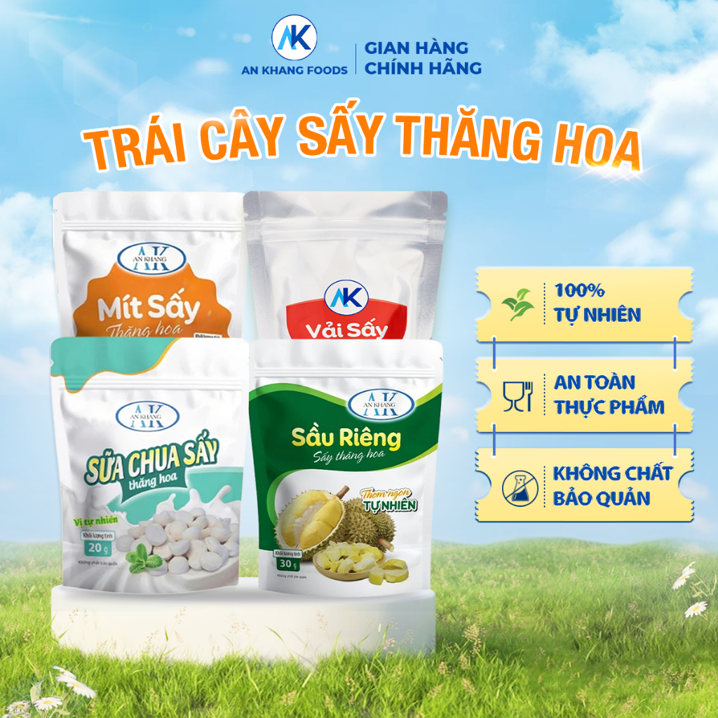Ăn vặt dinh dưỡng không đường 100% trái cây sấy thăng hoa organic AnKhang Foods