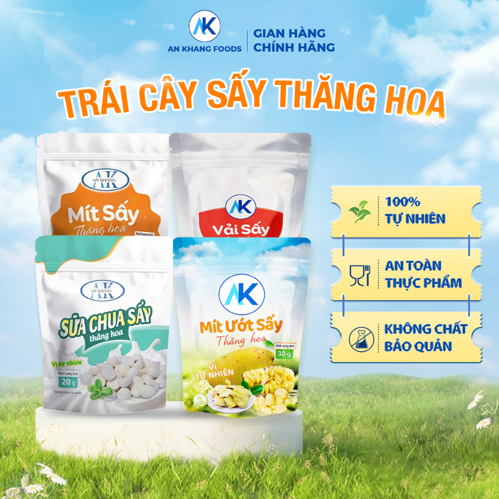 Ăn vặt dinh dưỡng không đường 100% trái cây sấy thăng hoa organic AnKhang Foods