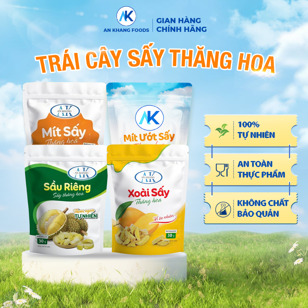 Ăn vặt dinh dưỡng không đường 100% trái cây sấy thăng hoa organic AnKhang Foods