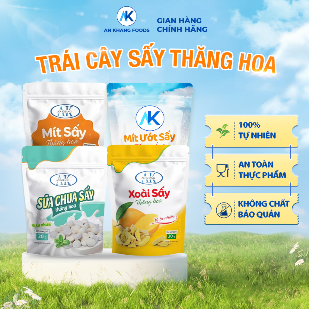 Ăn vặt dinh dưỡng không đường 100% trái cây sấy thăng hoa organic AnKhang Foods