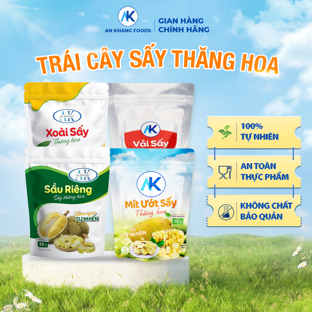 Ăn vặt dinh dưỡng không đường 100% trái cây sấy thăng hoa organic AnKhang Foods