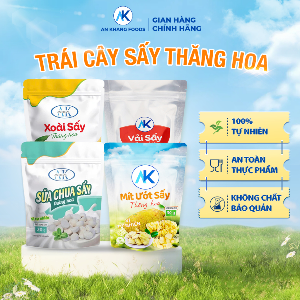 Ăn vặt dinh dưỡng không đường 100% trái cây sấy thăng hoa organic AnKhang Foods