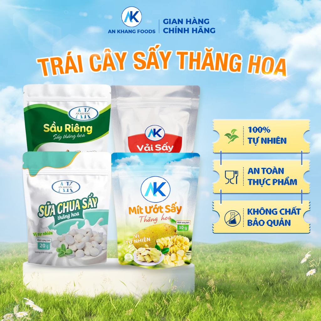 Ăn vặt dinh dưỡng không đường 100% trái cây sấy thăng hoa organic AnKhang Foods
