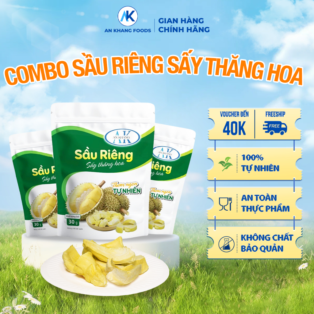 Sầu riêng sấy thăng hoa organic không đường 100% giữ trọn vị gói 30g AnKhang Foods