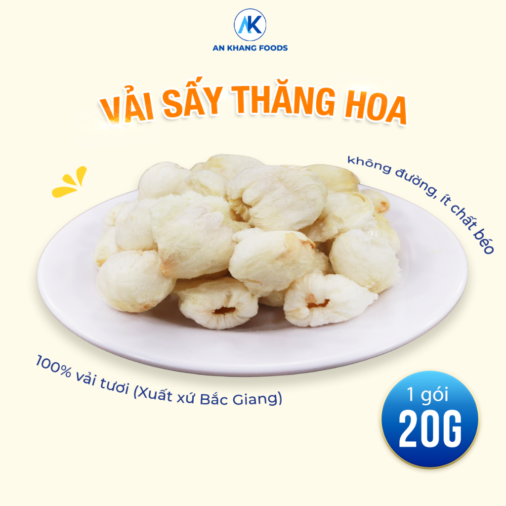 Vải sấy thăng hoa vị chua ngọt tự nhiên đảm bảo chất lượng gói 20g Ankhang Foods