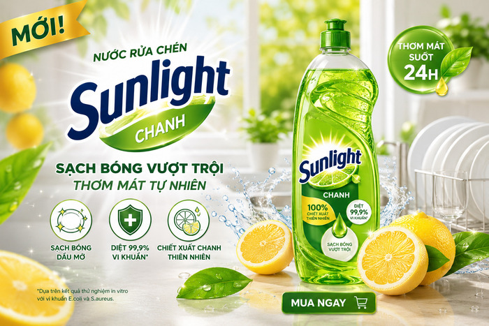 Chương trình khuyến mãi bùng nổ: Nước rửa chén Sunlight Chanh - Sạch bong kin kít, đánh bay dầu mỡ