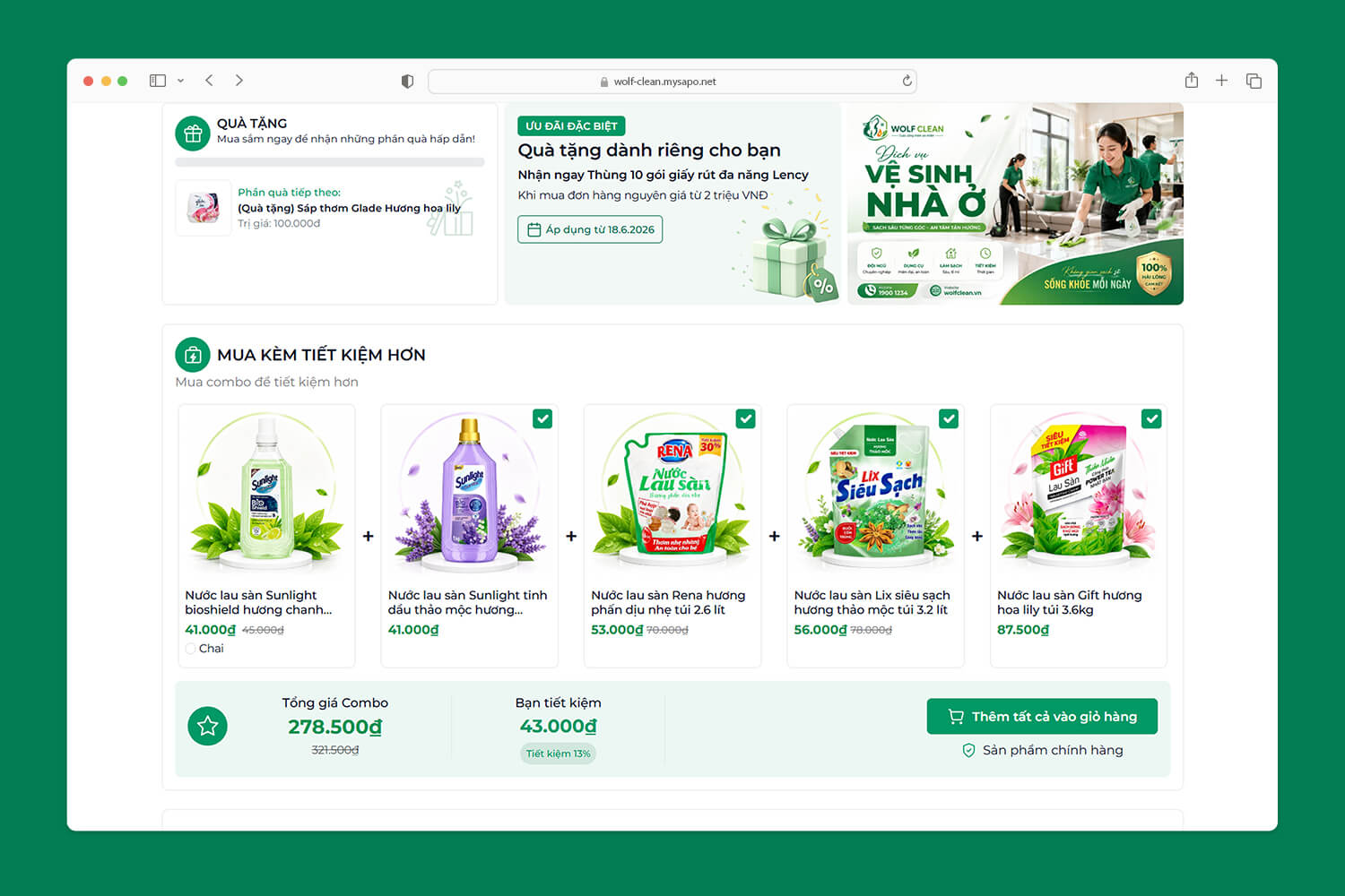 Wolf Clean - Tính năng Gợi ý sản phẩm mua kèm