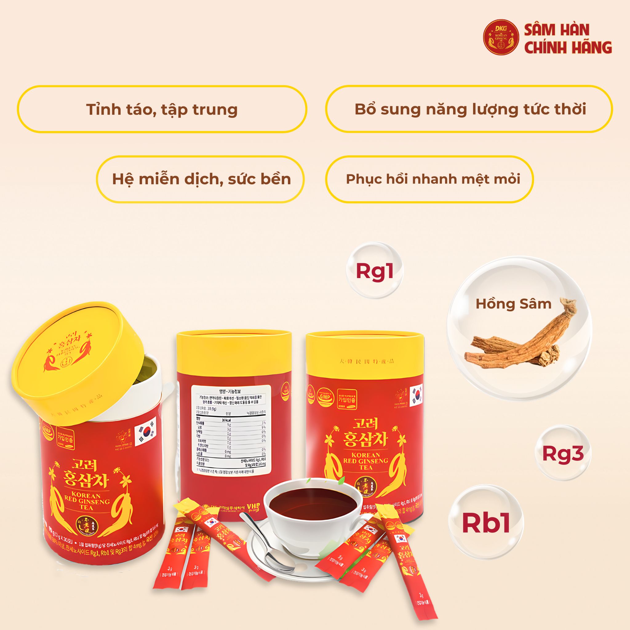 Trà Hồng Sâm (Korean Red Ginseng Tea) Hàn Quốc 3g*30gói/hộp