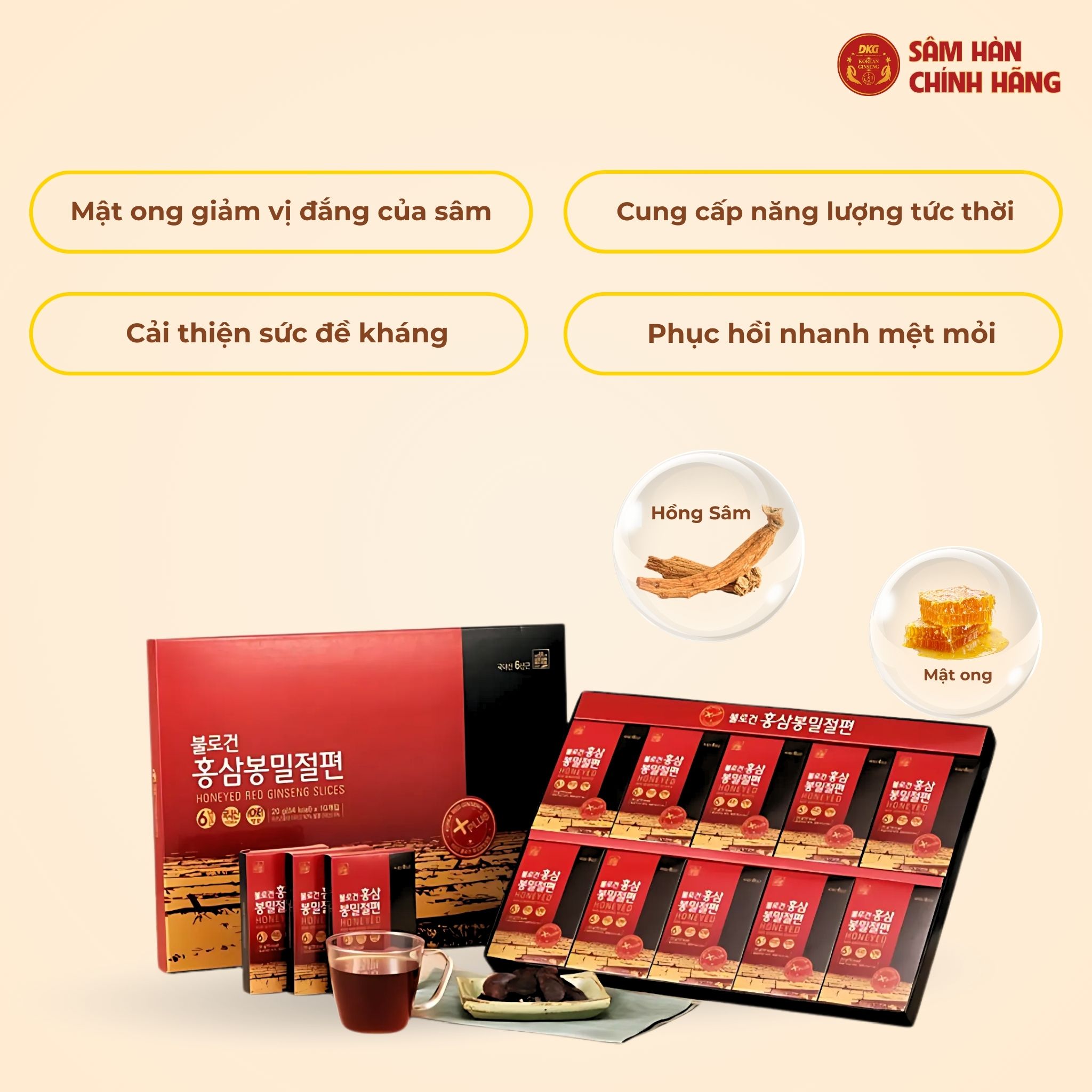 Hồng sâm lát mật ong Hàn Quốc (Honeyed Red Ginseng Slices) 20g*10gói/hộp