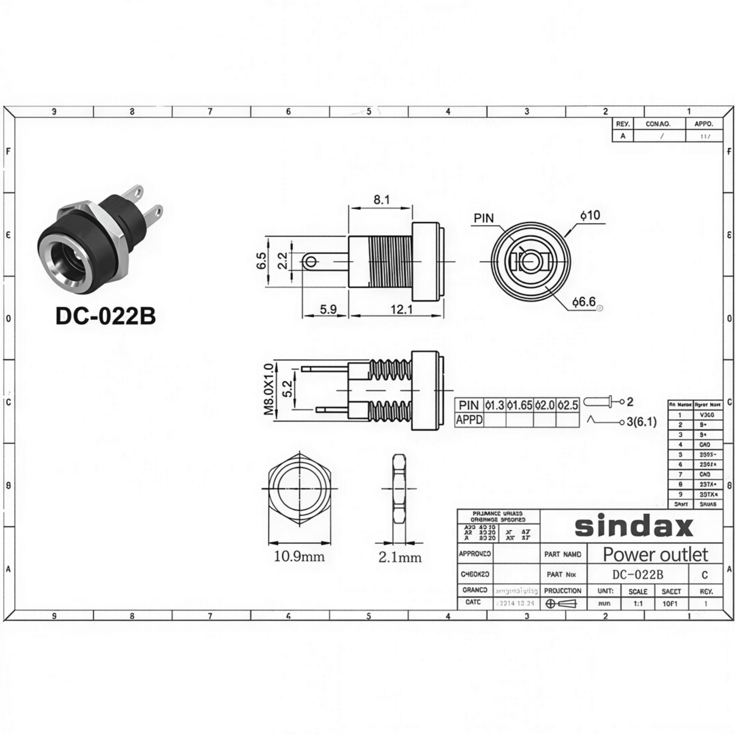 Jack Cái DC-022B Chuẩn 5.5mm x 2.1mm Kèm Đai Ốc Cao Cấp - Vĩ Gia Shop