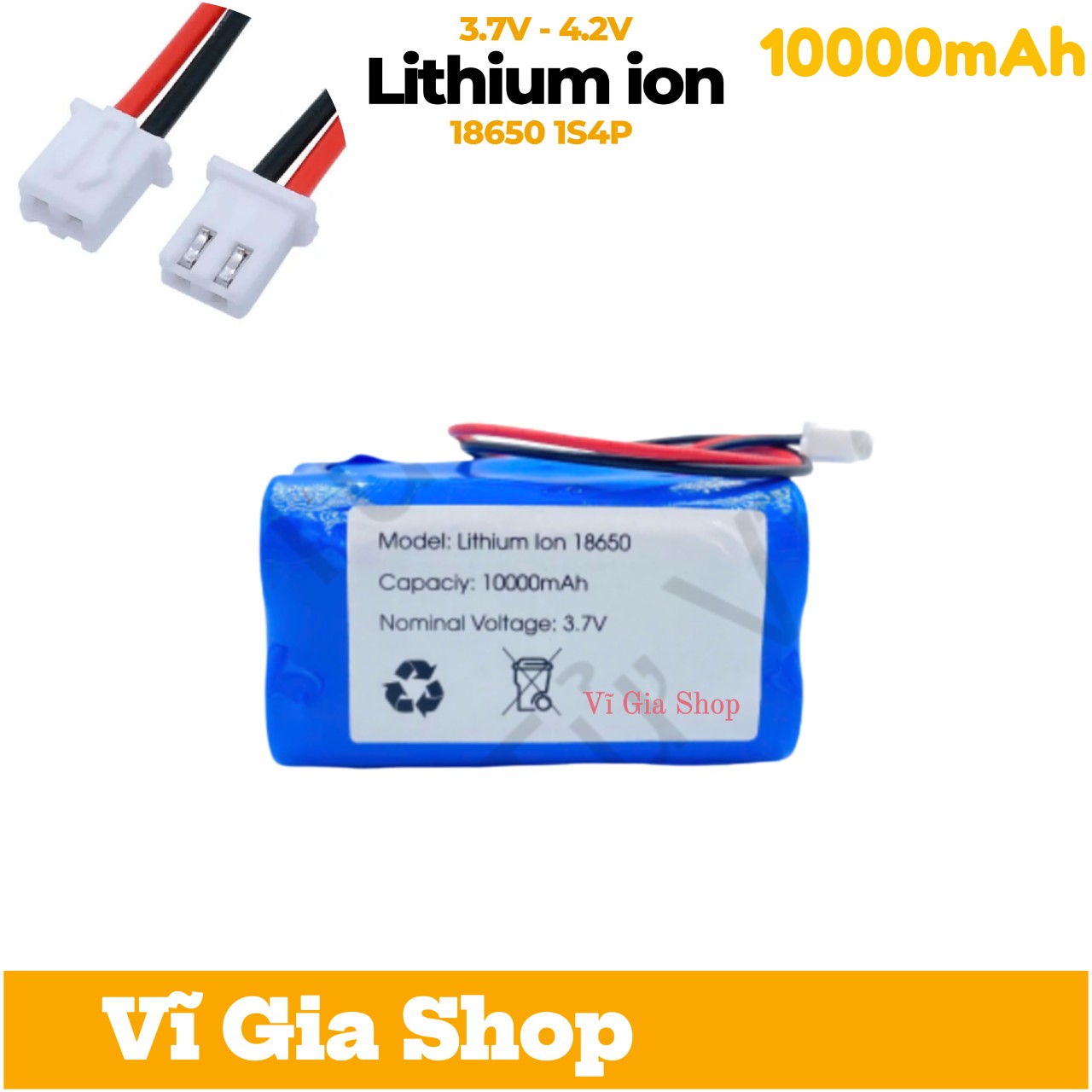 Pin Sạc 3.7V 10000mAh Tích Hợp Mạch Bảo Vệ Jack XH 2.54mm 2P