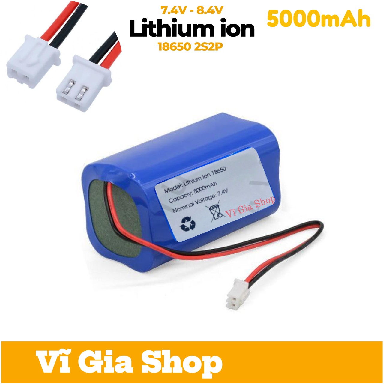 Pin sạc 7.4V 5000mAh 2S 10A Jack XH 2.54mm Cao Cấp - Vĩ Gia Shop