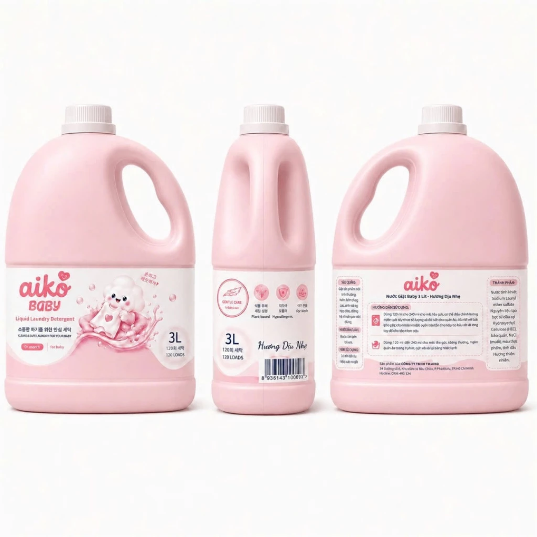 Quần áo em bé sạch thơm xốp mịn cùng nước giặt xả Baby AIKO can 3L tại Vĩ Gia Shop