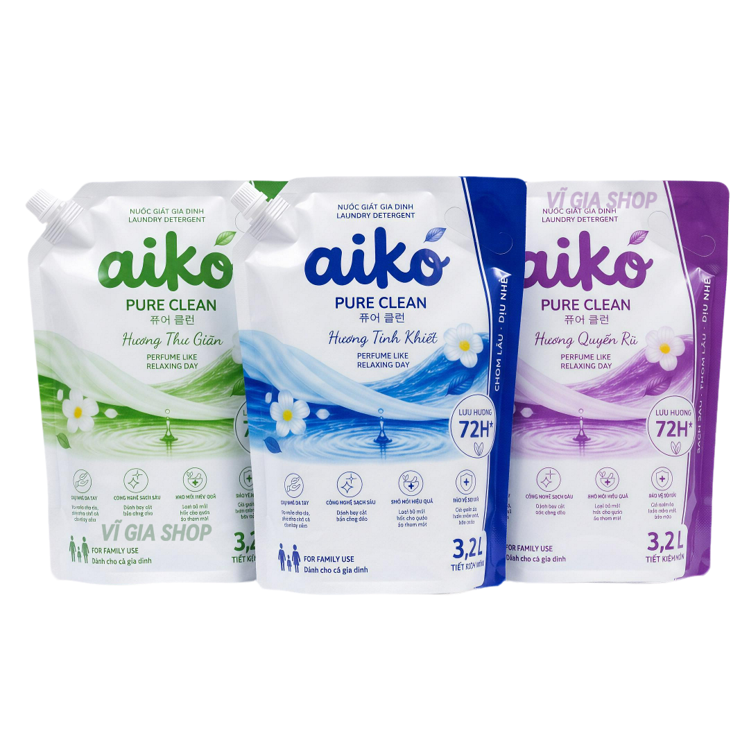 Quần áo phẳng mềm thơm ngát suốt 72 giờ cùng bộ đôi giặt xả sinh học AIKO tại Vĩ Gia Shop