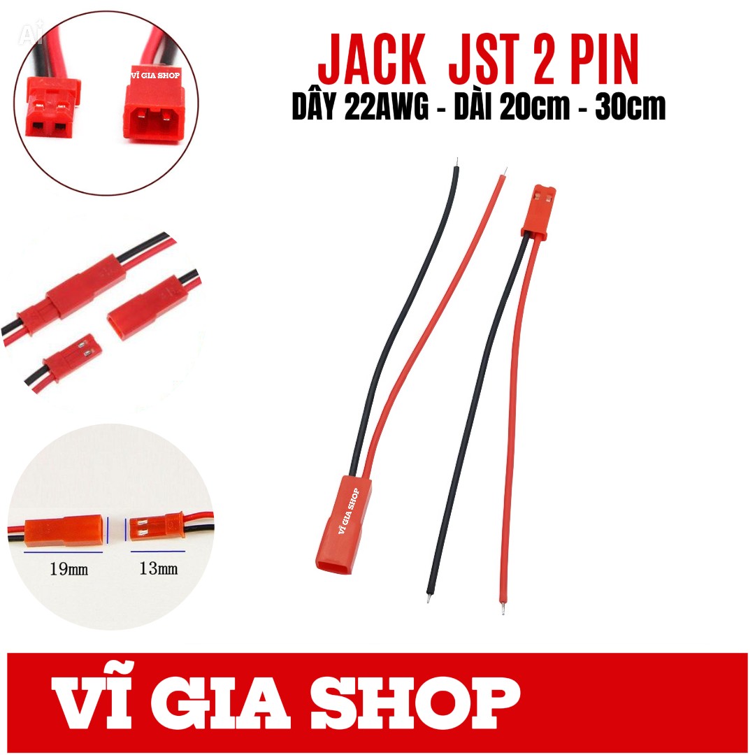 Cặp Jack Nối JST 2P Đực - Cái Dây 22AWG (20cm / 30cm) - VĨ GIA SHOP