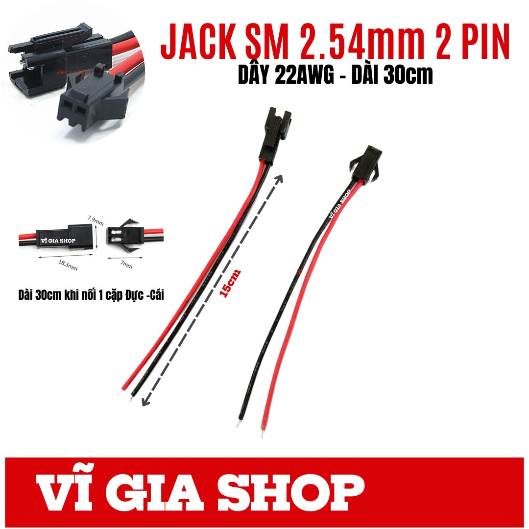 Jack Nối SM 2.54mm 2P Đực Cái Dây 22AWG (15cm) - Vĩ Gia Shop