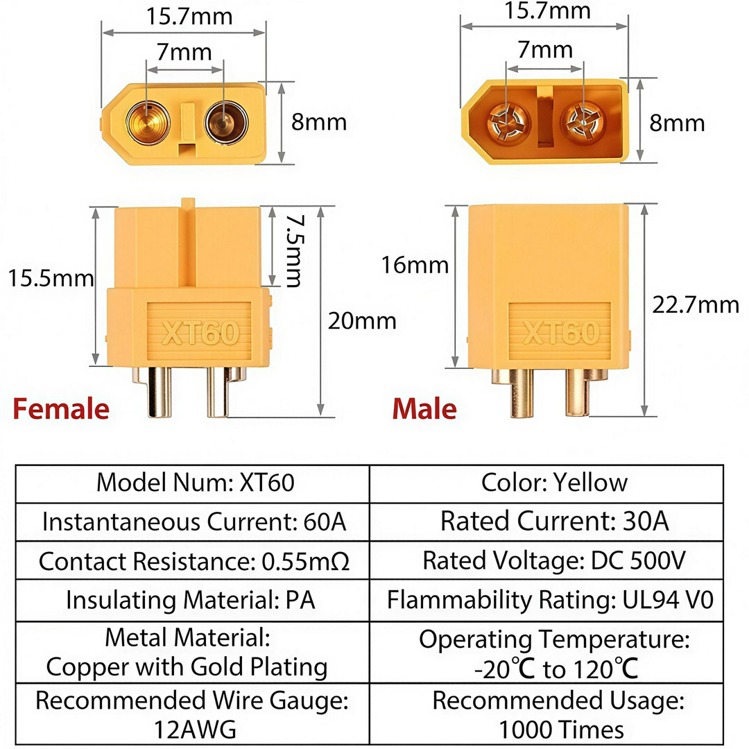 Cặp Jack nối XT30 - XT60 - Lõi đồng mạ vàng - Cặp Đực Cái