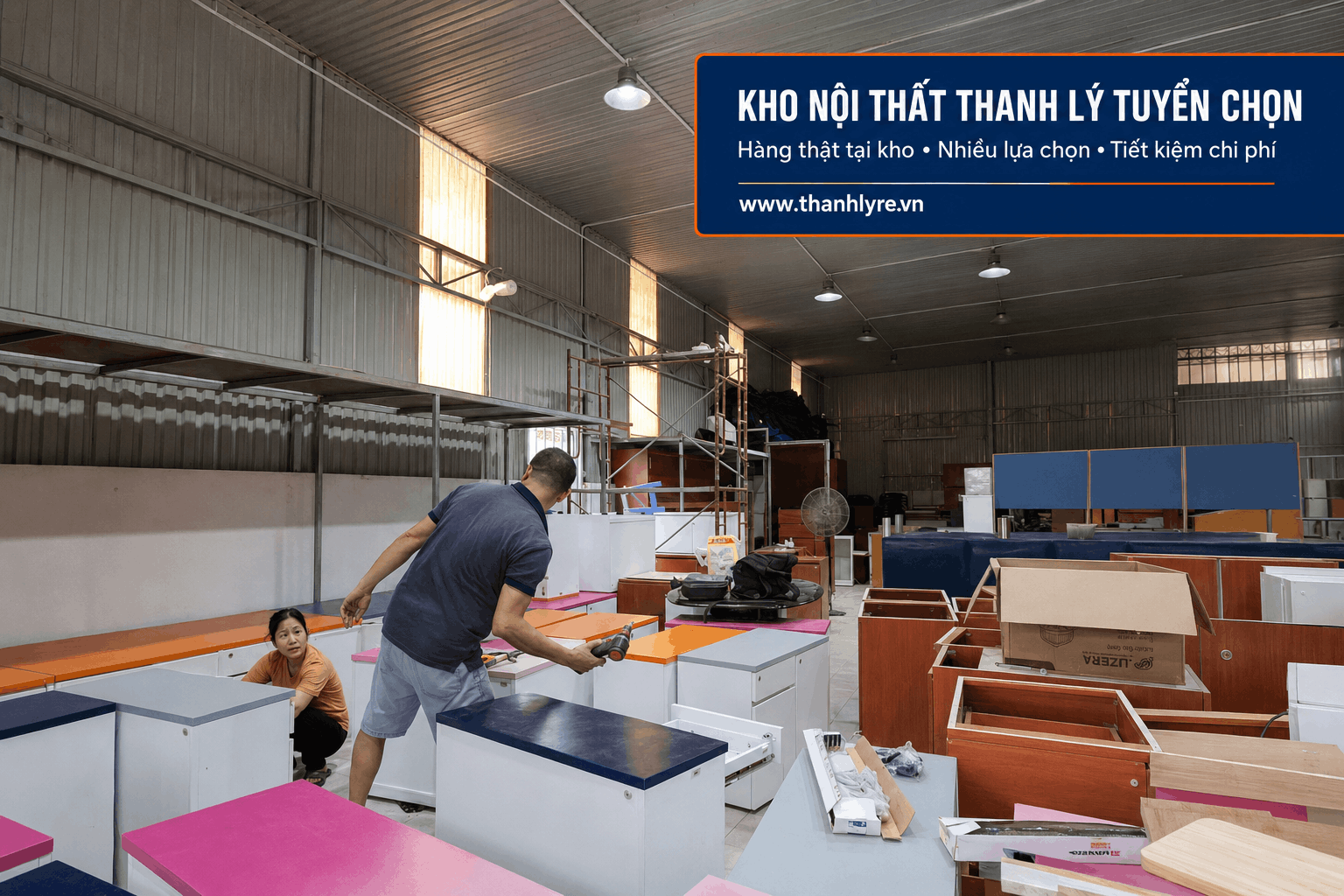 Nhân viên kiểm tra và vệ sinh nội thất thanh lý trước khi trưng bày