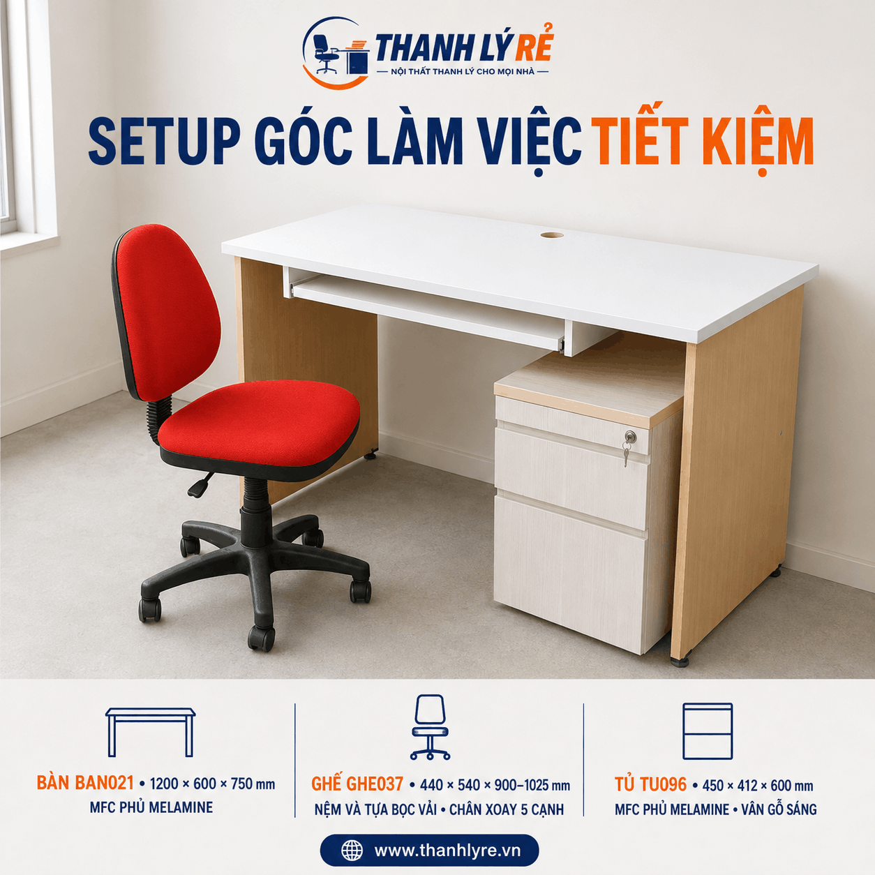 Combo bàn ghế tủ làm việc tiết kiệm
