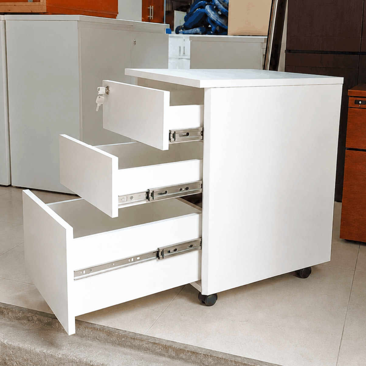 Tủ di động 3 ngăn kéo màu trắng 400x500x600mm TU102