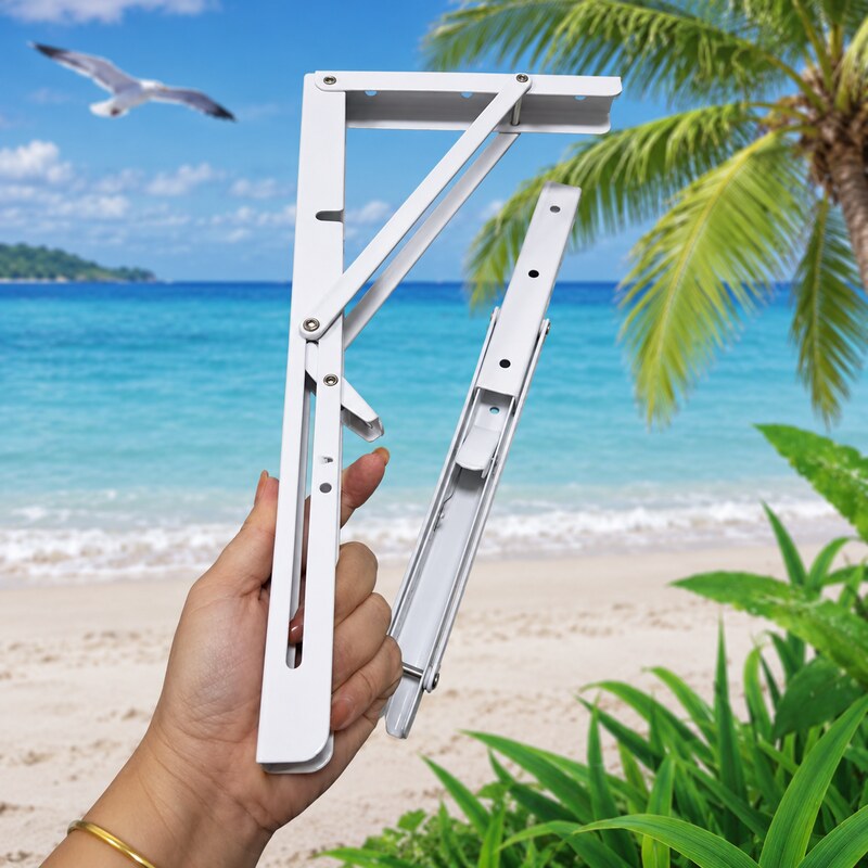 Ke Gập Bàn Gắn Tường Bằng Thép Sơn Trắng Có Lẫy Khóa Cho Bàn Kệ Gấp Gọn KG119
