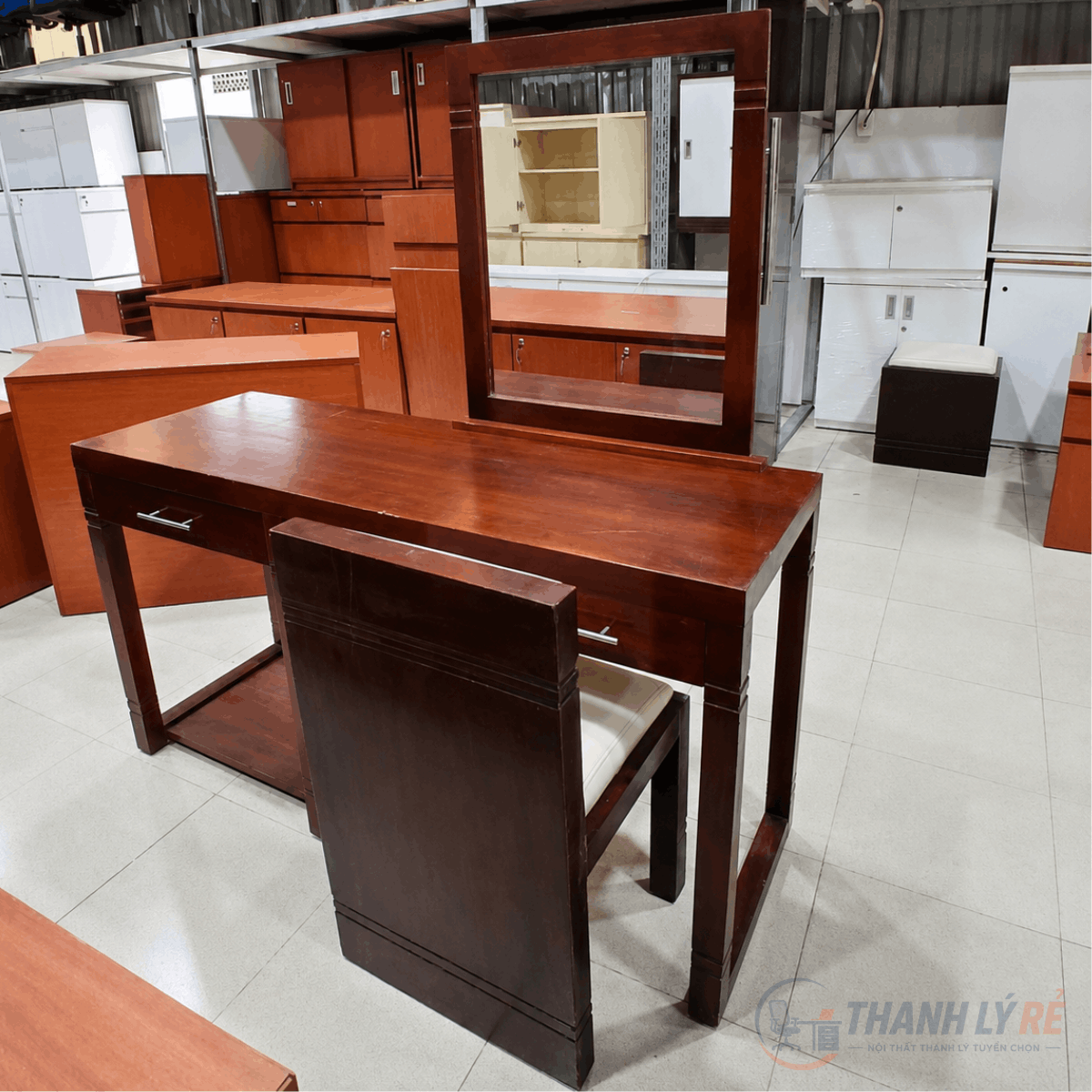 Bàn ghế trang điểm gỗ màu nâu 1400x495x750/1470mm BAN065