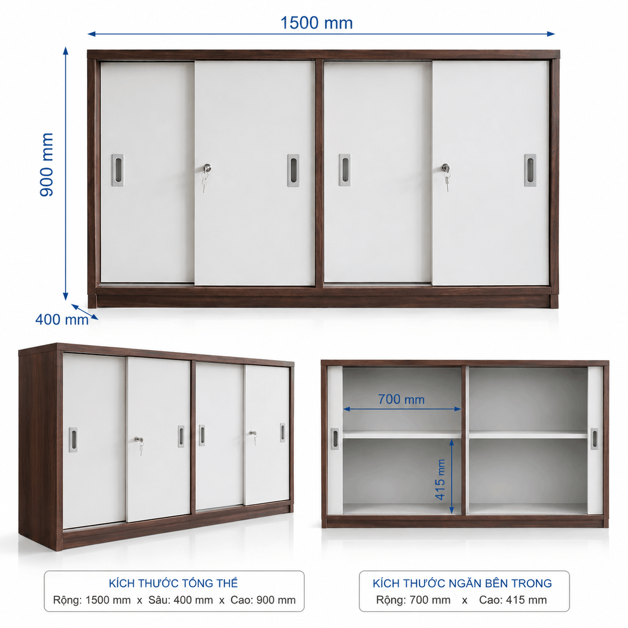 Tủ hồ sơ cửa lùa 1500x400x900mm TU033