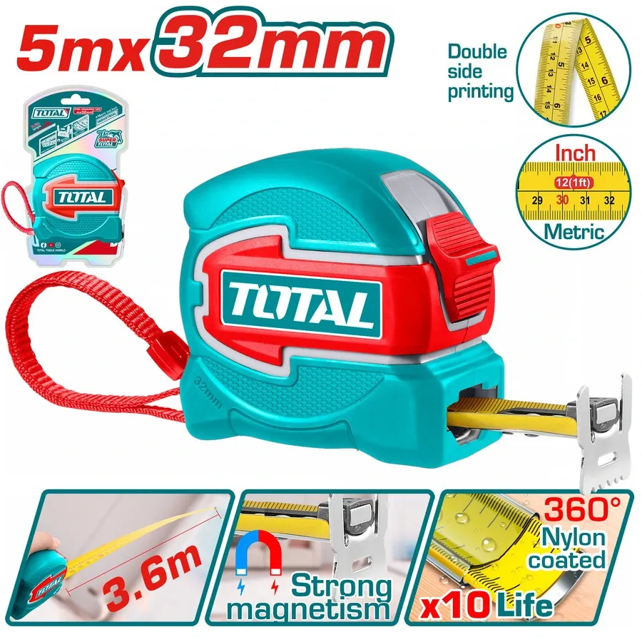 Thước kéo thép nền vàng 5mx32mm-TOTAL-TMT80532