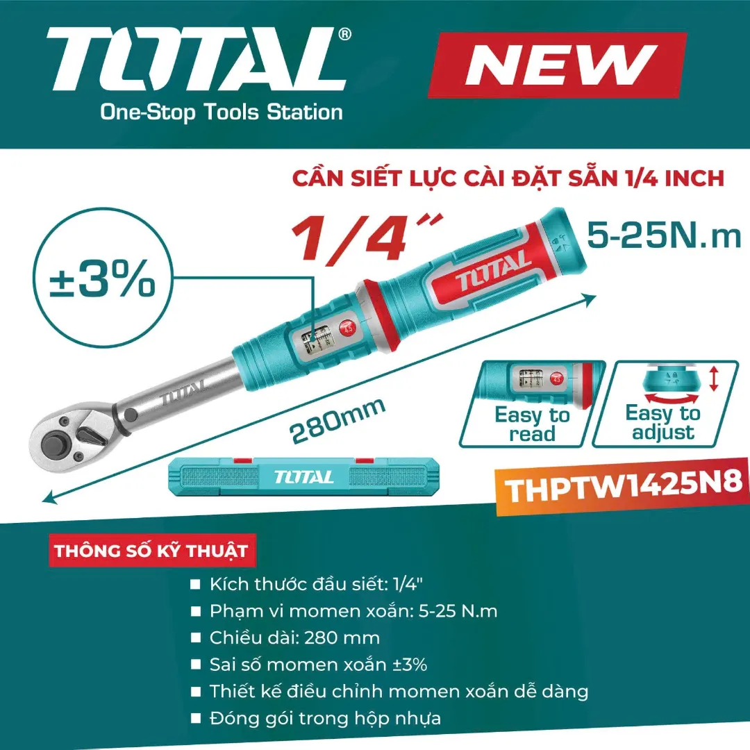 Cần siết lực cài đặt sẵn 1/4"-TOTAL-THPTW1425N8