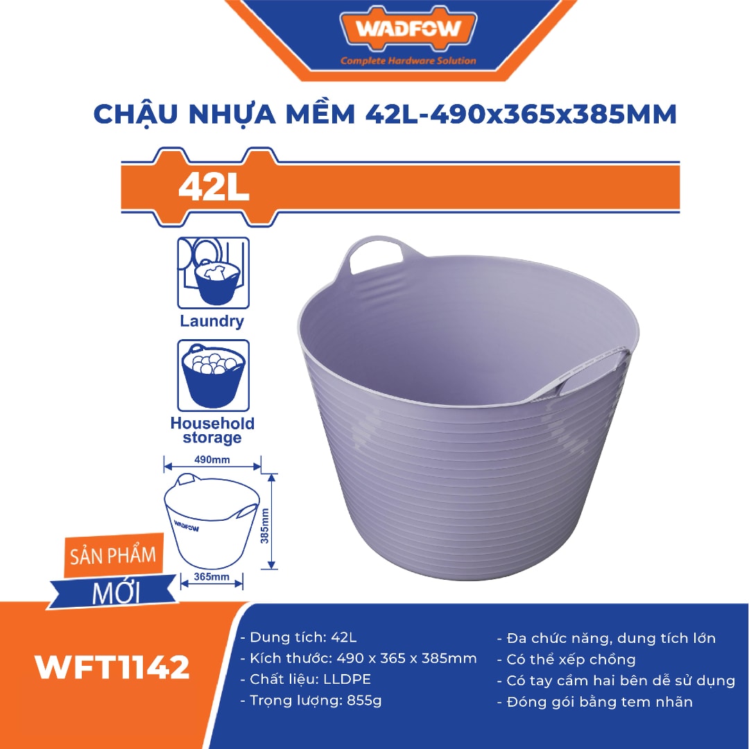 Chậu nhựa mềm 42L-490x365x385mm-Wadfow-WFT1142