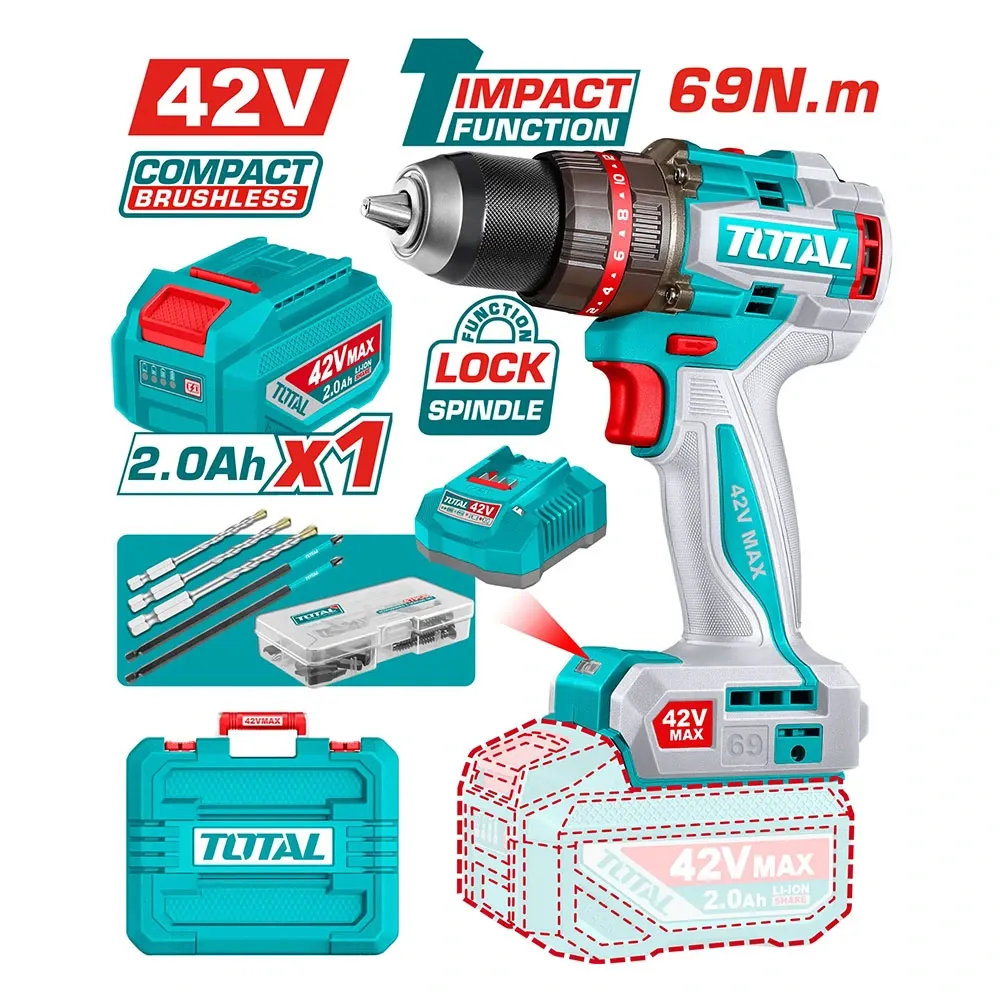 Máy khoan búa không chổi than dùng pin 42V-TOTAL-TIDLI426981