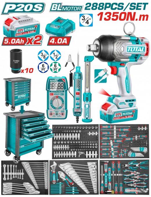 Bộ 288 món trong tủ xe đẩy đựng công cụ-TOTAL-THPTCS82882
