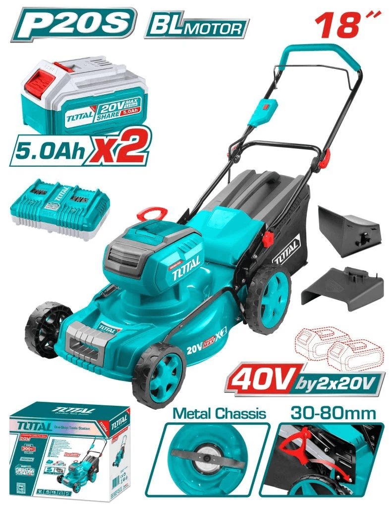 Máy làm vườn 18" không chổi than dùng 2 pin 20V-TOTAL-TLMLI20186