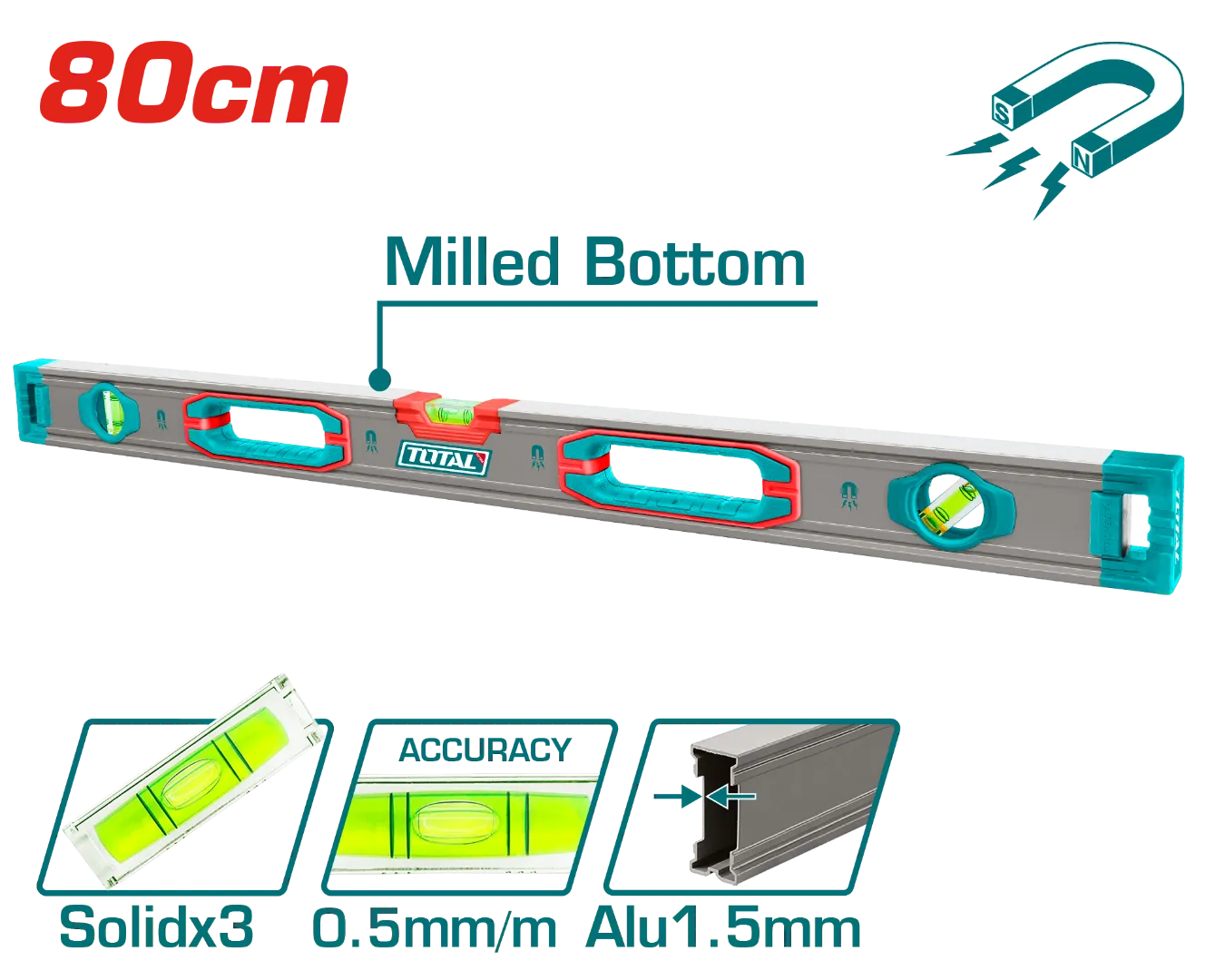 Thước thủy kèm theo nam châm hút 80cm -TOTAL-TMT28028M