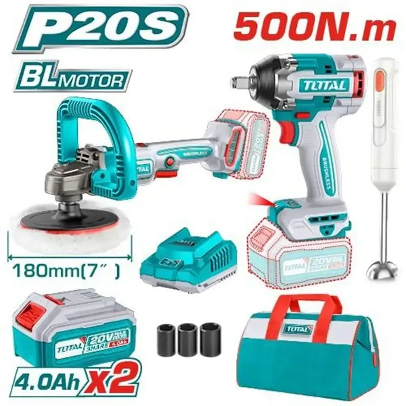 Bộ combo máy siết buloong  TIWLI2050 & máy đánh bóng TAPLI2018 không chổi than dùng pin 20V & máy xay cầm tay TJB037T dùng pin-TOTAL-TOSLI240686