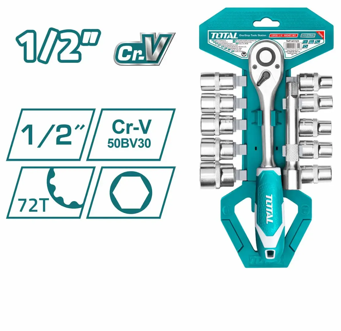 Bộ 12 cái đầu tuýp (1/2") & cần 2 chiều -TOTAL-THT141121