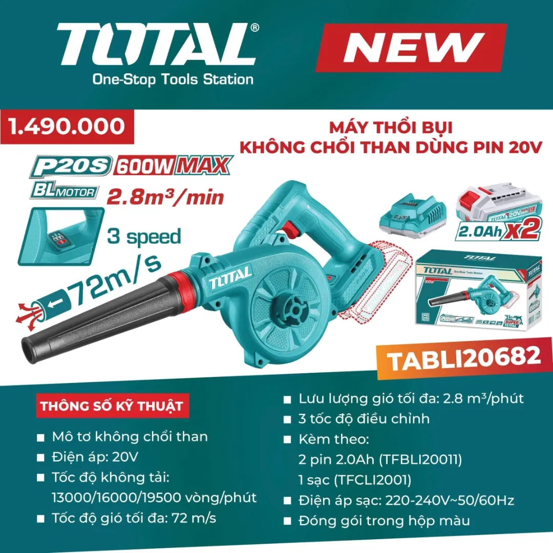 Máy thổi bụi không chổi than dùng pin 20V -TOTAL-TABLI20682