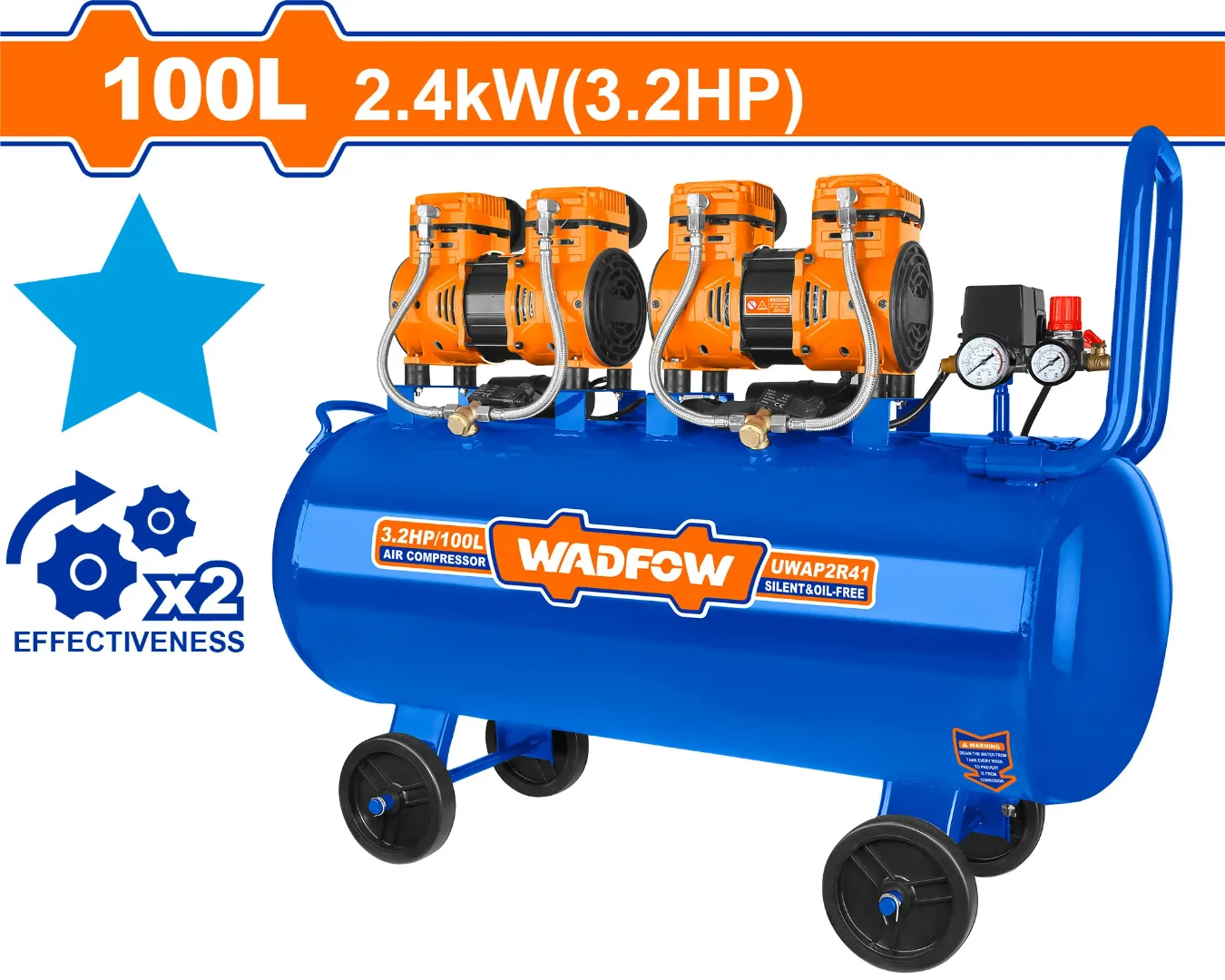 Máy nén khí (không dầu) 2400W-100L Wadfow WAP2R41