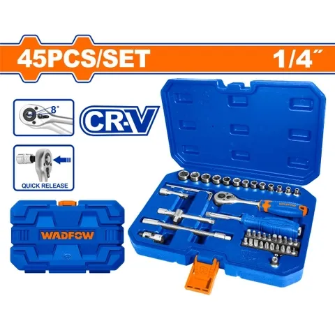Bộ 45 chi tiết tay vặn đầu tuýp 1/4"-Wadfow WST4D45