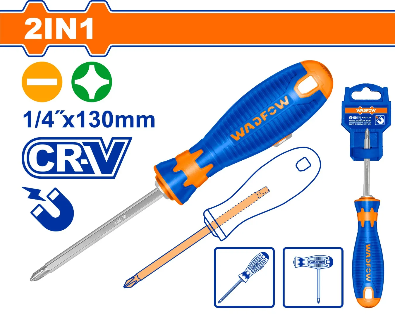 Tua vít dẹp & bake 1/4"x130mm 2 trong 1 -Wadfow WSS45M3