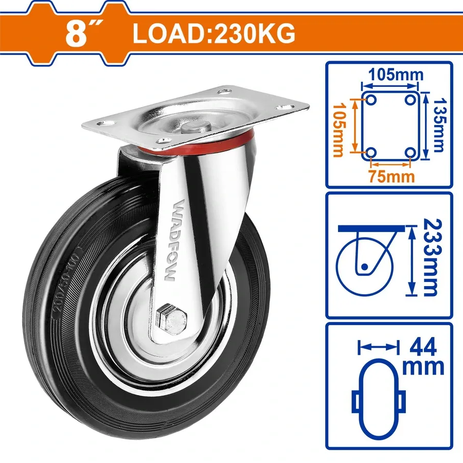 Bánh xe đẩy thép + cao su xoay 8" WADFOW WJL3382