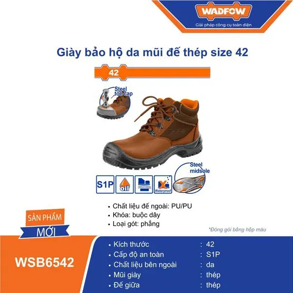 Giày bảo hộ da mũi đế thép size 42-Wadfow WSB6542