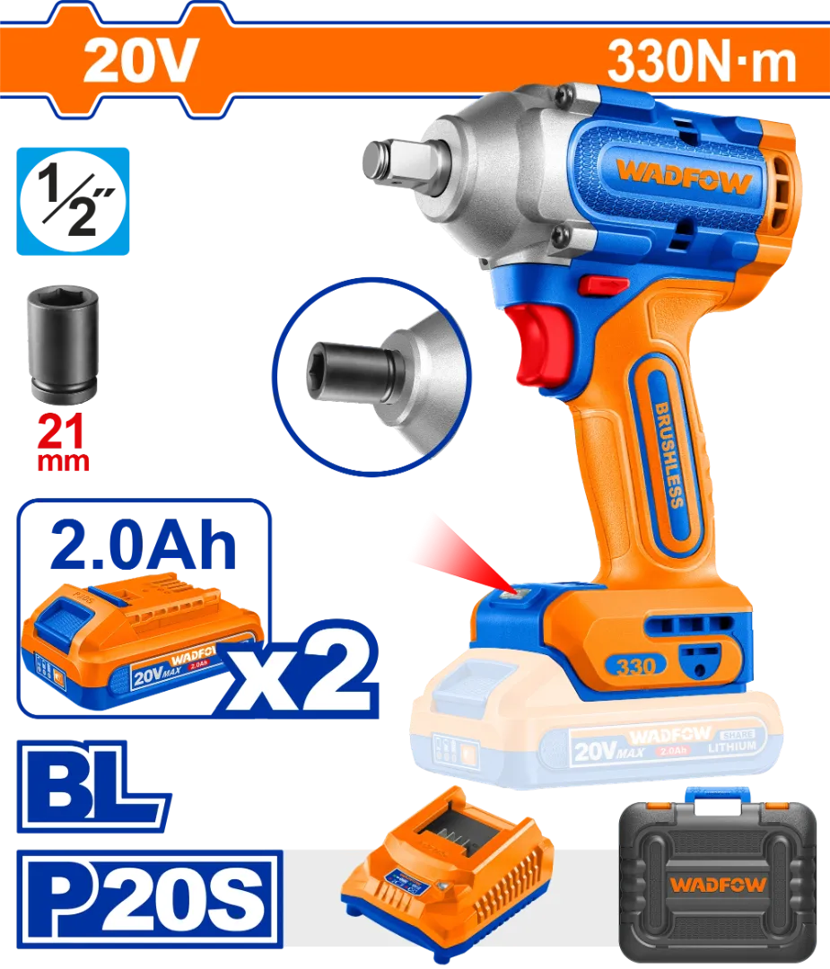 Máy siết bu lông dùng pin 20V-330Nm (không chổi than) Wadfow  WCD1B33