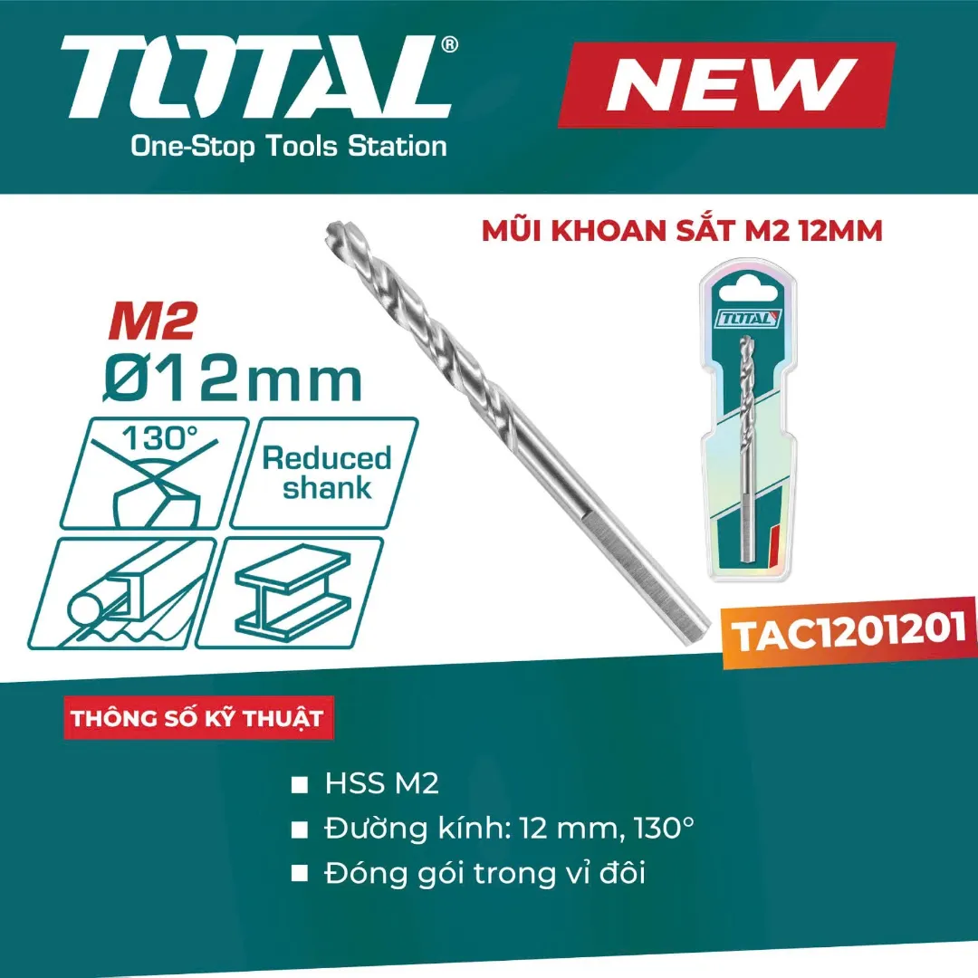 Mũi khoan sắt M2 12mm-TOTAL-TAC1201201