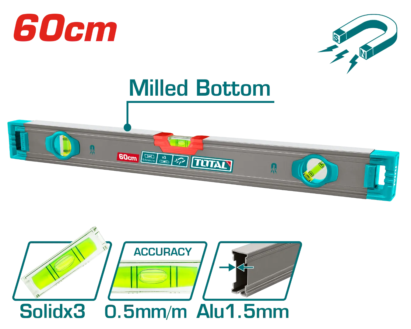 Thước thủy kèm theo nam châm hút 60cm -TOTAL-TMT26028M