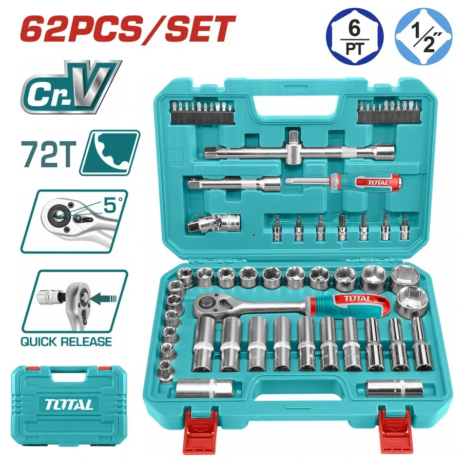 Bộ 62 đầu tuýp 1/2"-TOTAL-THT121602