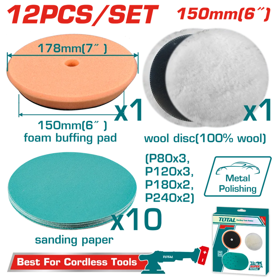 Bộ 12 đĩa mài bóng và đánh bóng 150mm-TOTAL-TAC15012