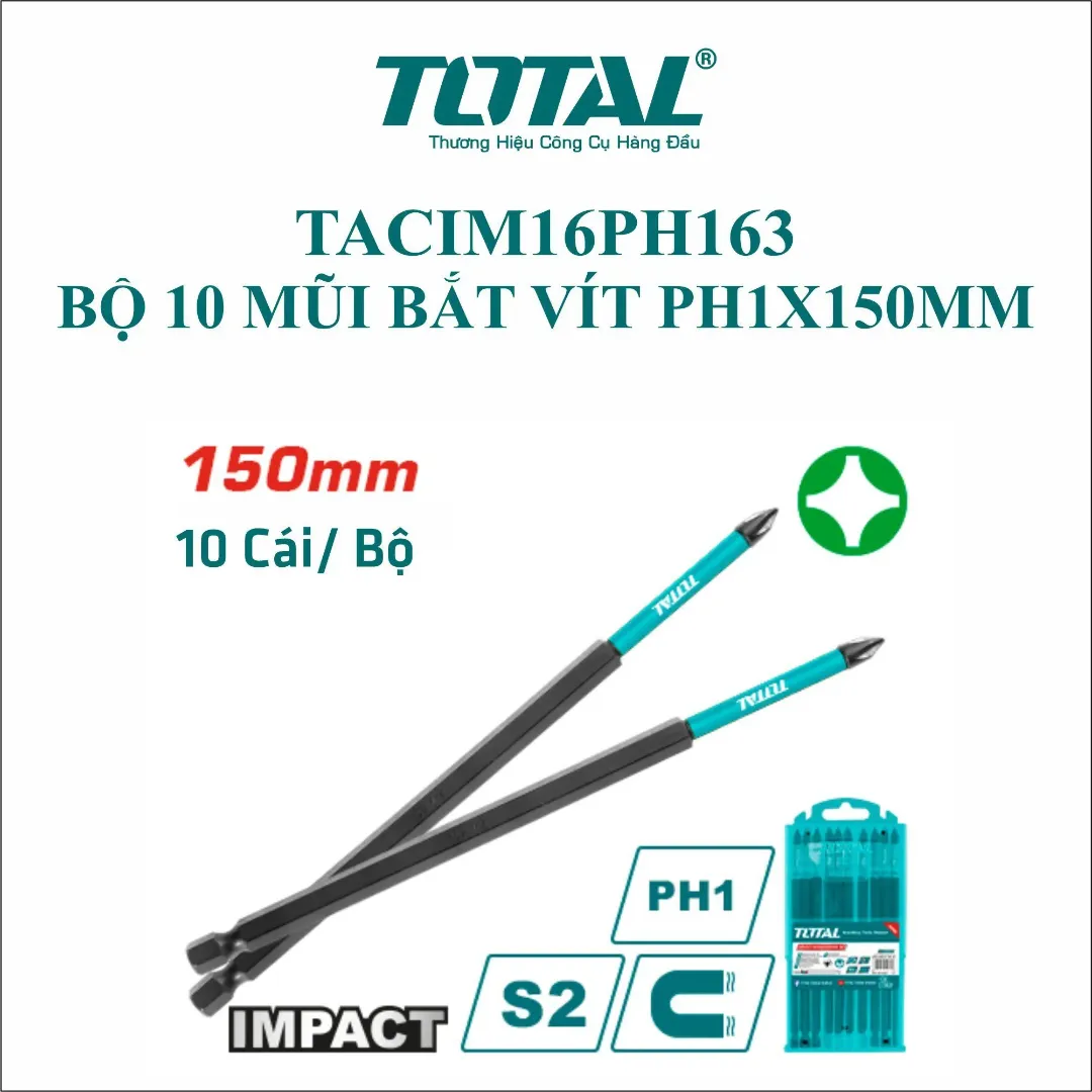 Bộ 10 mũi bắt vít PH1x150mm-TOTAL-TACIM16PH163