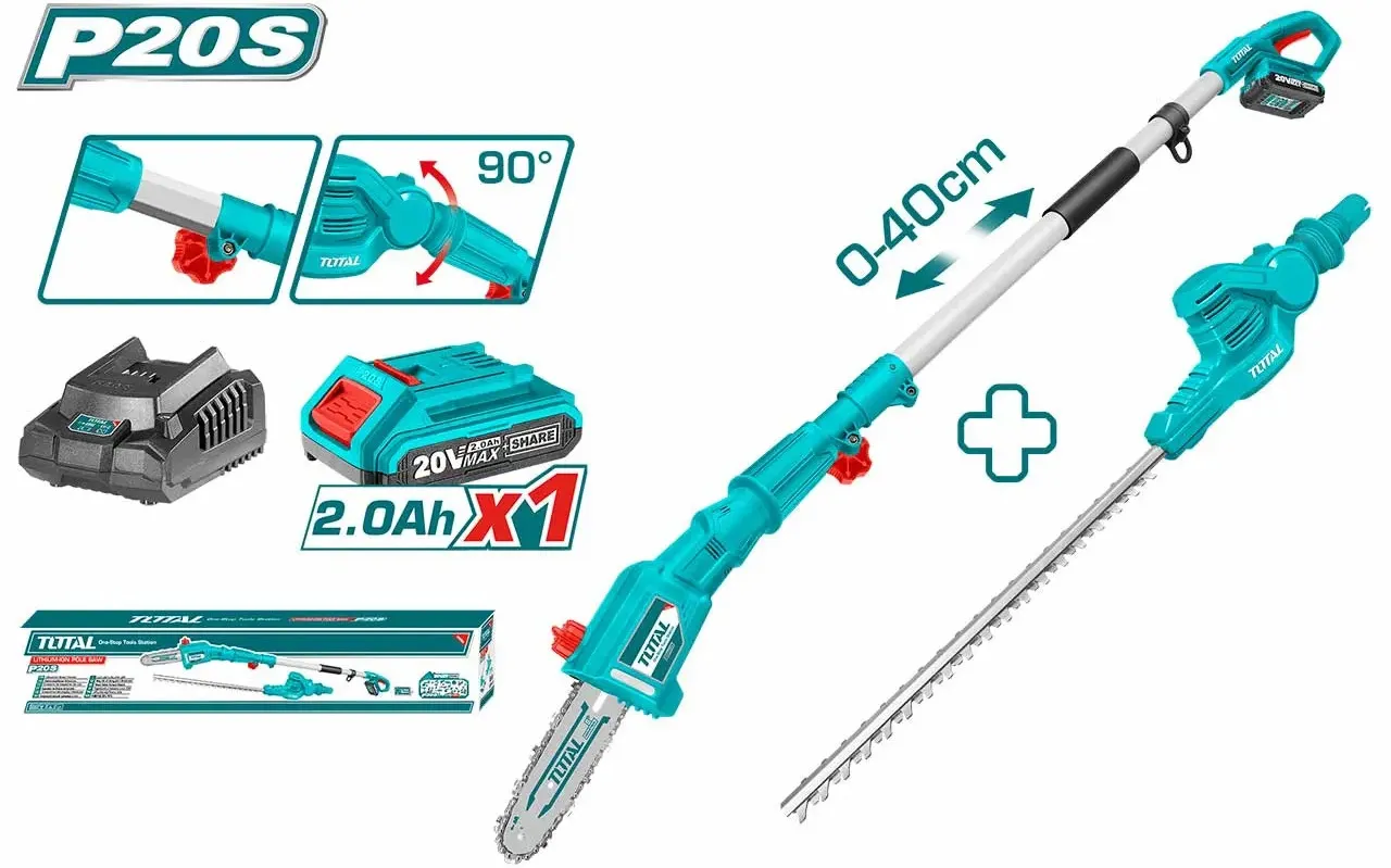Bộ combo máy cưa cành TPSLI20081 và máy cắt hàng rào TPHT2016012 dùng pin 20V-TOTAL-TPTS201681