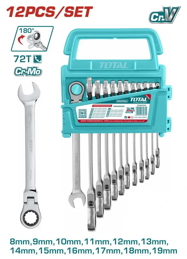 Bộ 12 cờ lê miệng vòng xoay 180 độ -TOTAL-THT102RK5126